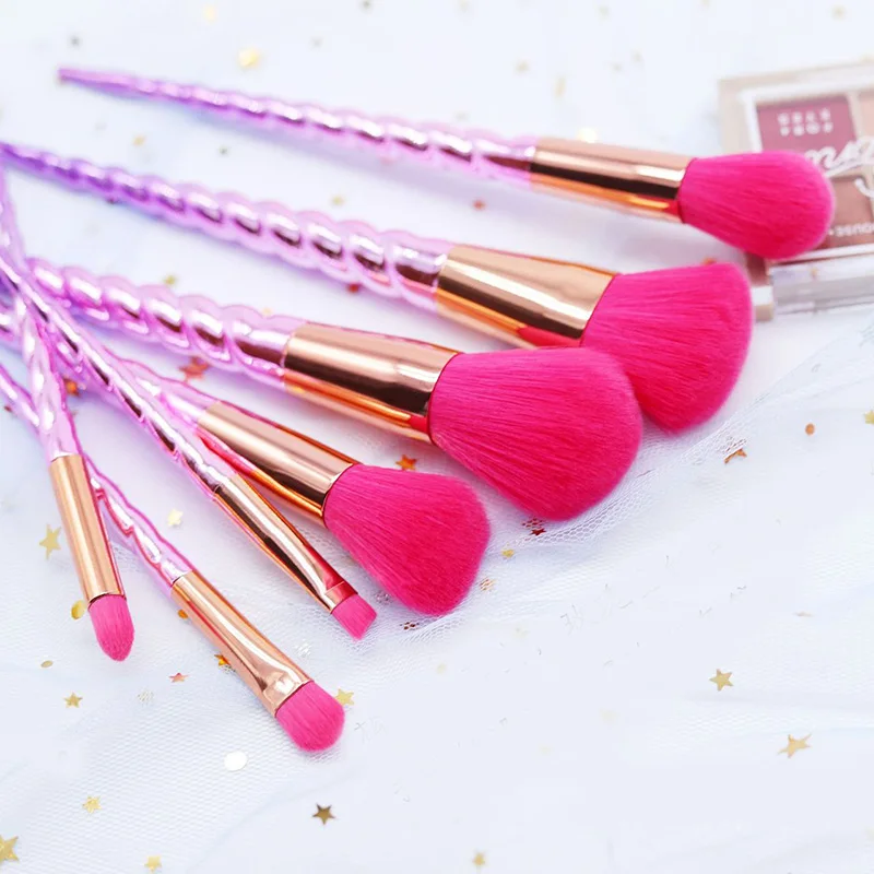 New Fashion 7pcs Lovely Pink Hair Makeup Brushes Set Foundation Blending Power Crease Brush Cosmetic Beauty Make Up Brush Tool
