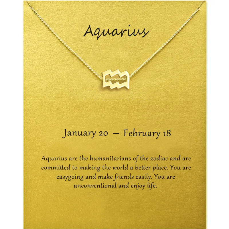 

12 Constellation Necklace Aquarius Pendant Necklace Gold Color Chain For Women Fashion Jewelry Make a Wish Card