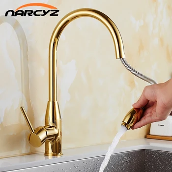 

Kitchen Faucets Gold/Chrome Single Handle Pull Out Kitchen Tap Single Hole Handle Swivel 360 Degree Water Mixer Tap XT-160