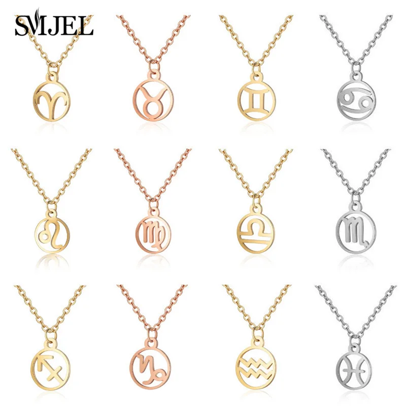 

SMJEL Personalized Stainless Steel Star Zodiac Sign Necklaces 12 Constellation Pendant Necklace Women Men Jewelry Friend Gifts