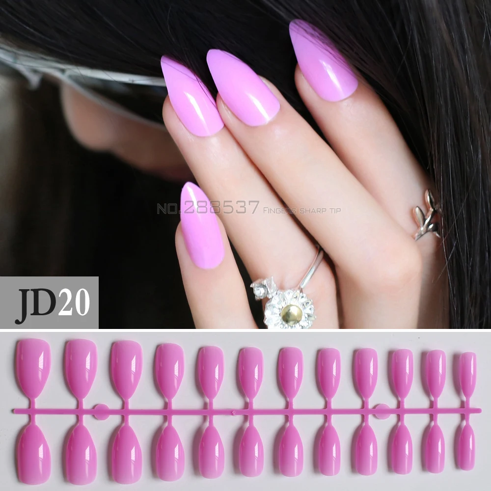 Pink Purple Full Nail Tips Comfortable Artificial Nail Pointed Pink Purple Full Nail Tips Comfortable Artificial nail Pointed Stiletto 24pcs mountain peak Designs Pure colour - Pink Purple Full Nail Tips Comfortable Artificial Nail Pointed