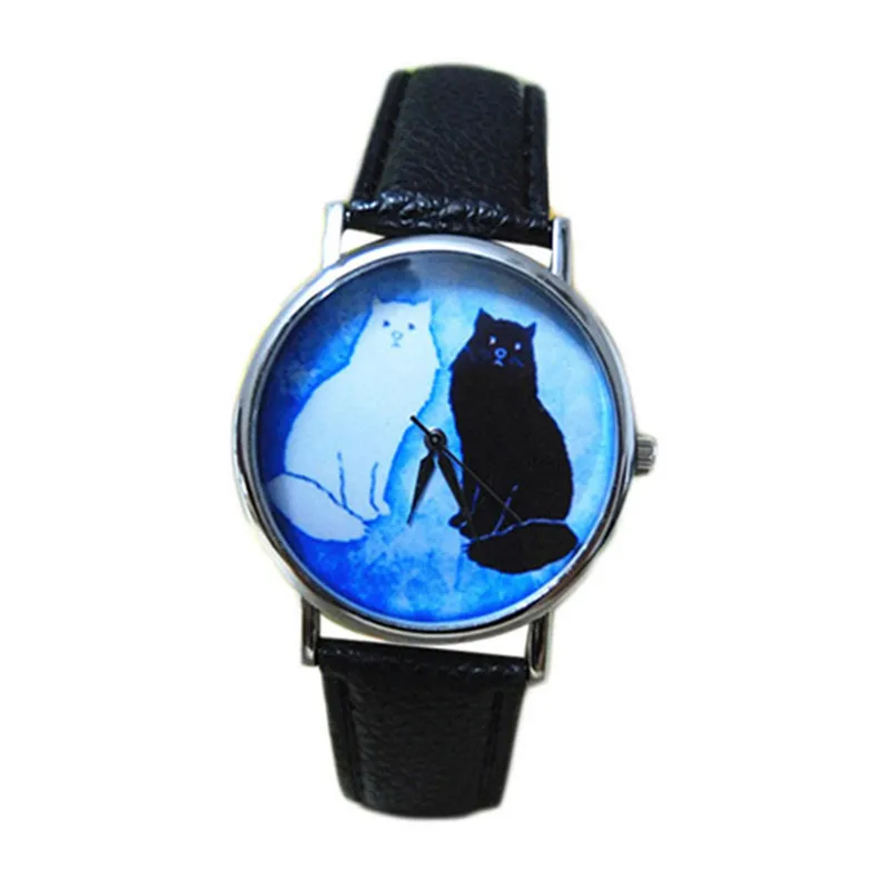 

Fashion Cat Pattern Leather Band Analog Quartz Vogue Wrist Watch Womens Wrist Watch Hodinky Relogio Feminino Clock Masculino