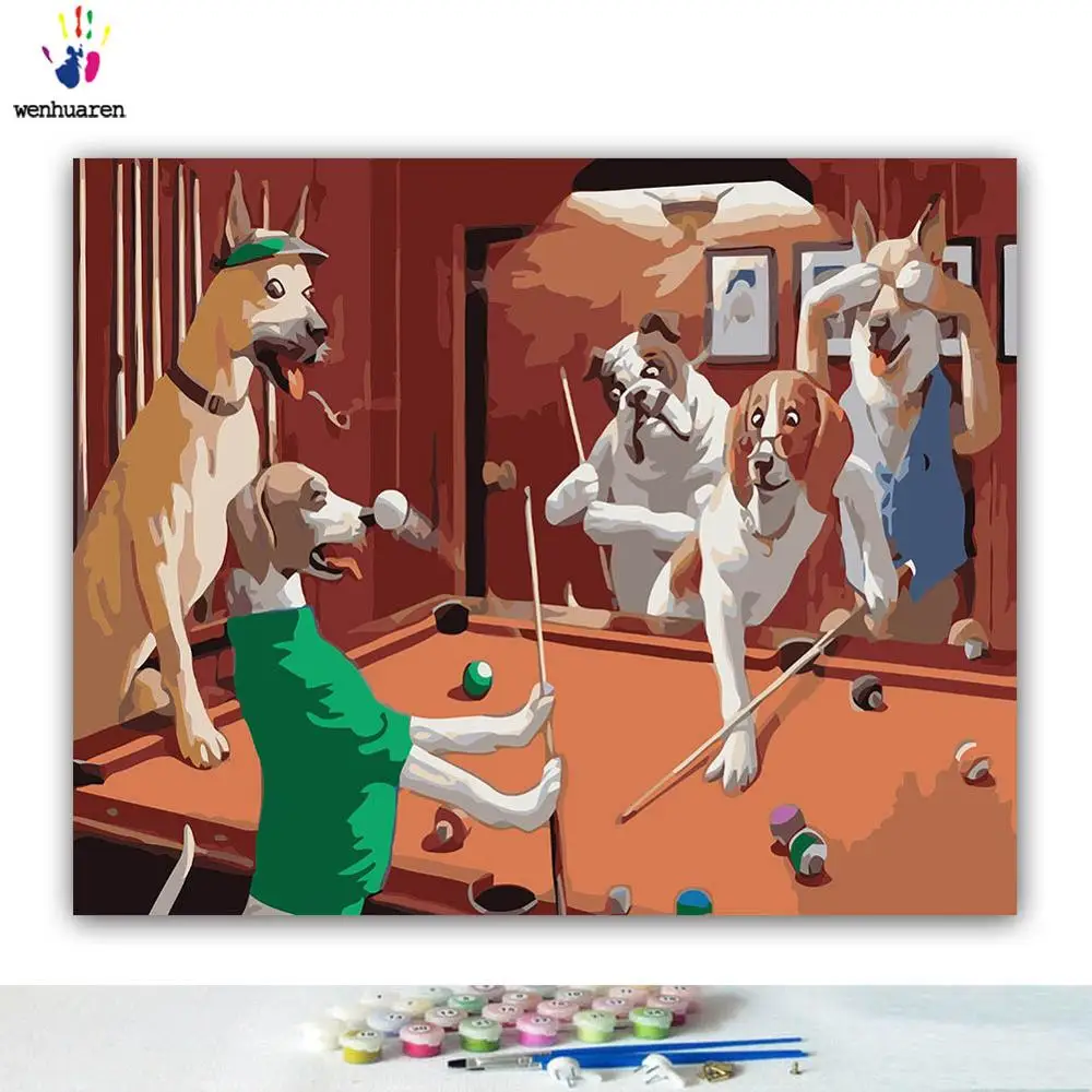 DIY картина по номерам группа собак Игральные карты и бильярд картины с наборы 40x50 оформлена - Цвет: 100474