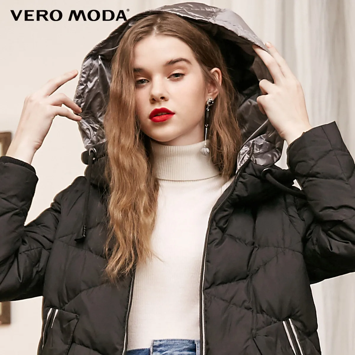 Vero Moda пуховик женский О товаре Новинка Верхняя одежда с капюшоном съемные рукава шнурок длинный пуховик | 318412525