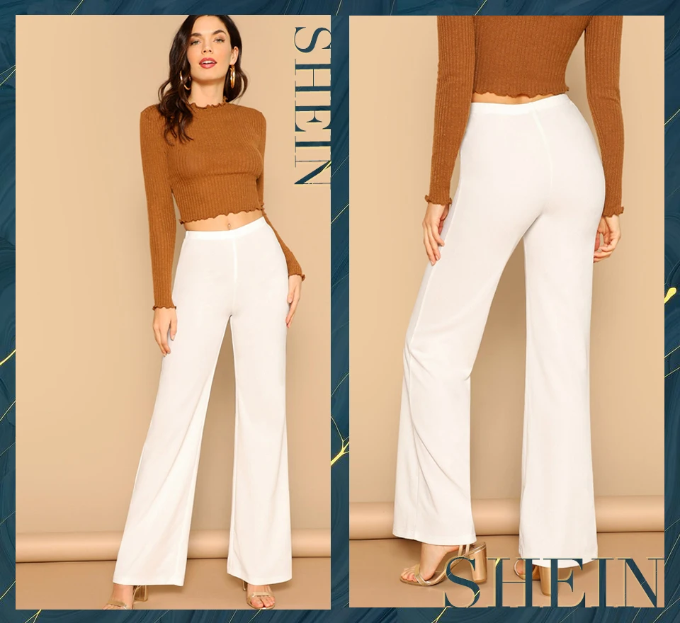 SHEIN Модные Прямые Брюки С Высокой Талией Женские Весенние Белые Элегантные Брюки