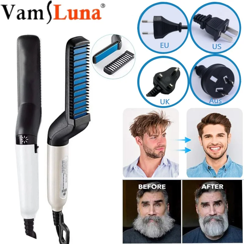 Cepillo alisador de barba rápido para hombres, cepillo eléctrico para  alisar el pelo, cepillo de calor, peine mágico de masaje|Planchas de pelo|  - AliExpress