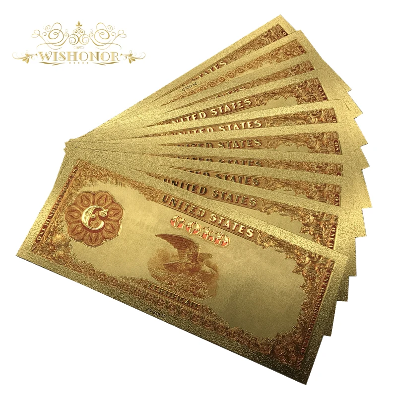 10 шт./лот 1882 год с покрытыем цвета чистого 24 каратного золота БАНКНОТ $100 золото