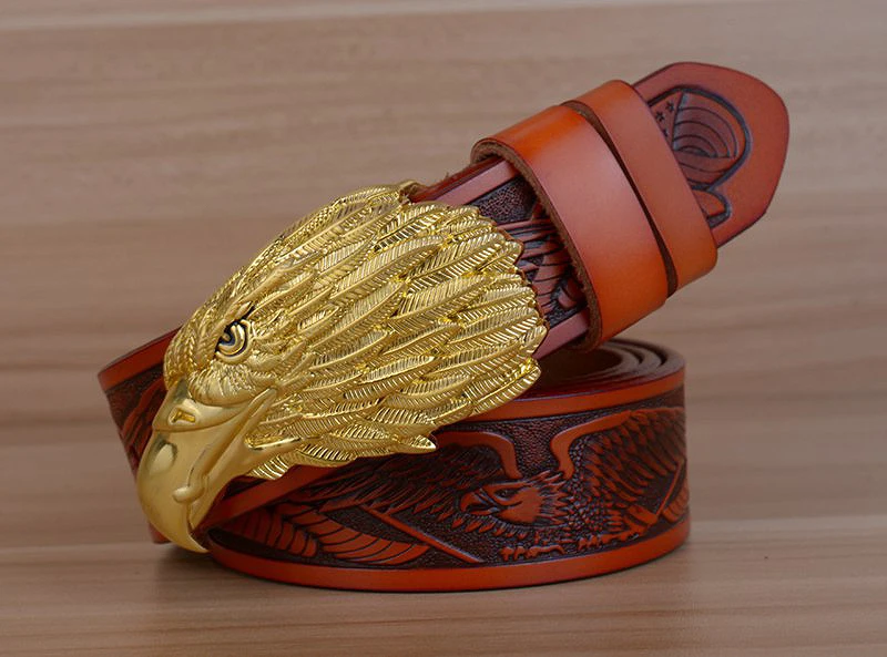 blue leather belt Eagle Designers Luxury Fashion Vintage Male Strap Brand Genuine Leather Belts for Men Punk Cowskin for Jeans Cintos Ceinture brown dress belt