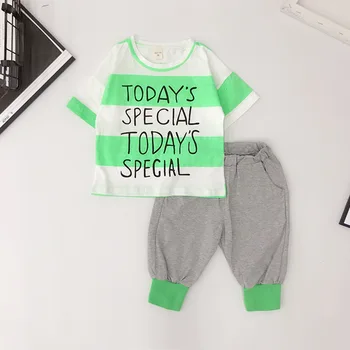 

2PCS WLG girls summer clothing set kids striped letter printed loose t shirt and pant set baby casual clothes