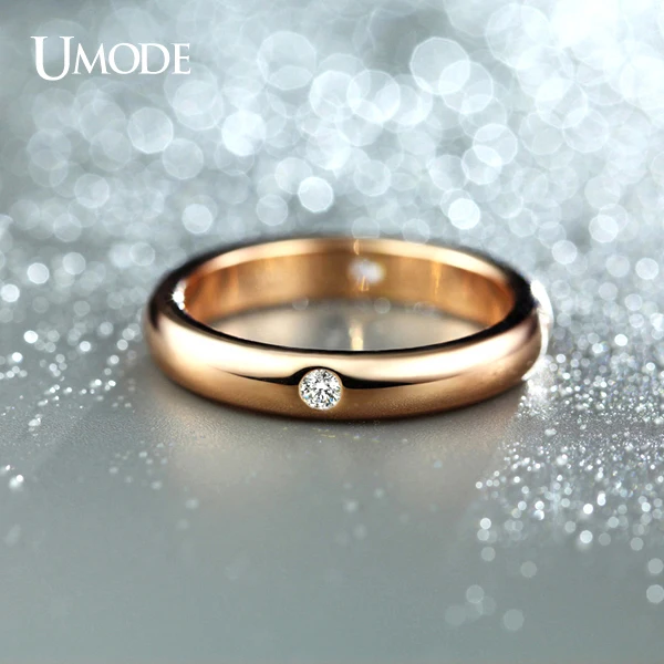 UMODE Rose Gold Color Burnish 4 Pieces CZ Cubic Zirconia Aneis Feminino Flush Setting Wedding Band Ring for Women JR0139A