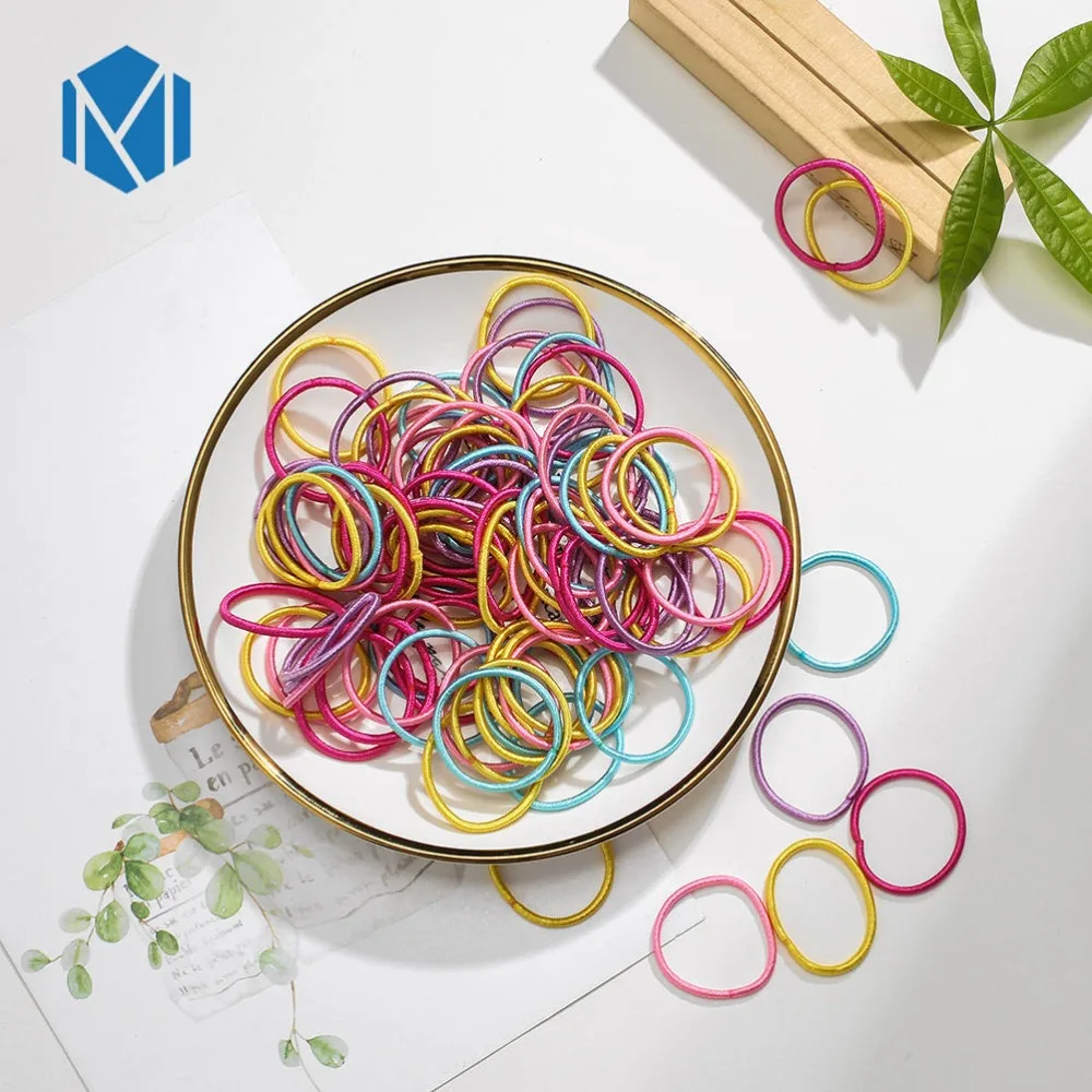 M MISM 100PCS/Lot Colorful Seamless Scrunchie For Children Cute Hair Accessories For Girls Kids Fashion Elastic Hair Band