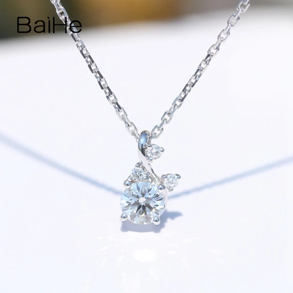 BAIHE Solid 18 K Белое Золото 0.25ct Сертифицированный H/SI круглый вырез натуральный бриллиант Свадебные модные ювелирные изделия ожерелья