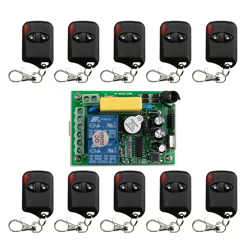 

AC220V 2CH Wireless Remote Control Switch System teleswitch 1*Receiver +10*cat eye Transmitters for Appliances Gate Garage Door