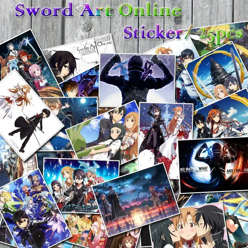 25 шт./компл. мультфильм аниме Sword Art Online Стикеры для катания на скейтборде/ноутбука/для катания на сноуборде/холодильник/серфинга Водонепроницаемый ПВХ Виниловые наклейки в виде Фотообоев c переводными картинками