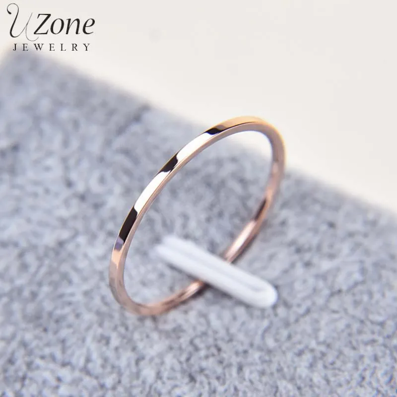

Uzone 1.1 mm Titanium Steel Rose Gold Color Smooth Couple Wedding Ring Woman Girls Fashion Jewelry