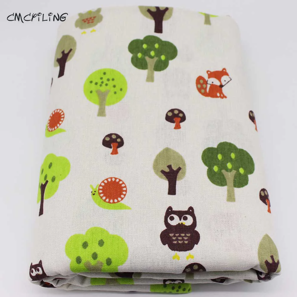 

CMCYILING Cute Owl Fox Tree Printed Linen Cotton Fabric For For Sewing Patchwork Tissue Diy Home Owl Cloth TecidoTextile