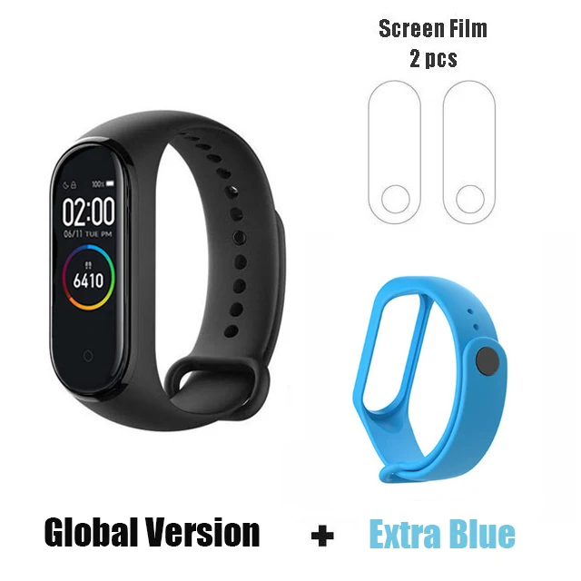 Xiaomi mi-браслет 4, новейший музыкальный смарт-браслет mi Band 4, цветной экран, Bluetooth 5,0, глобальная версия - Цвет: GLo extra blue film
