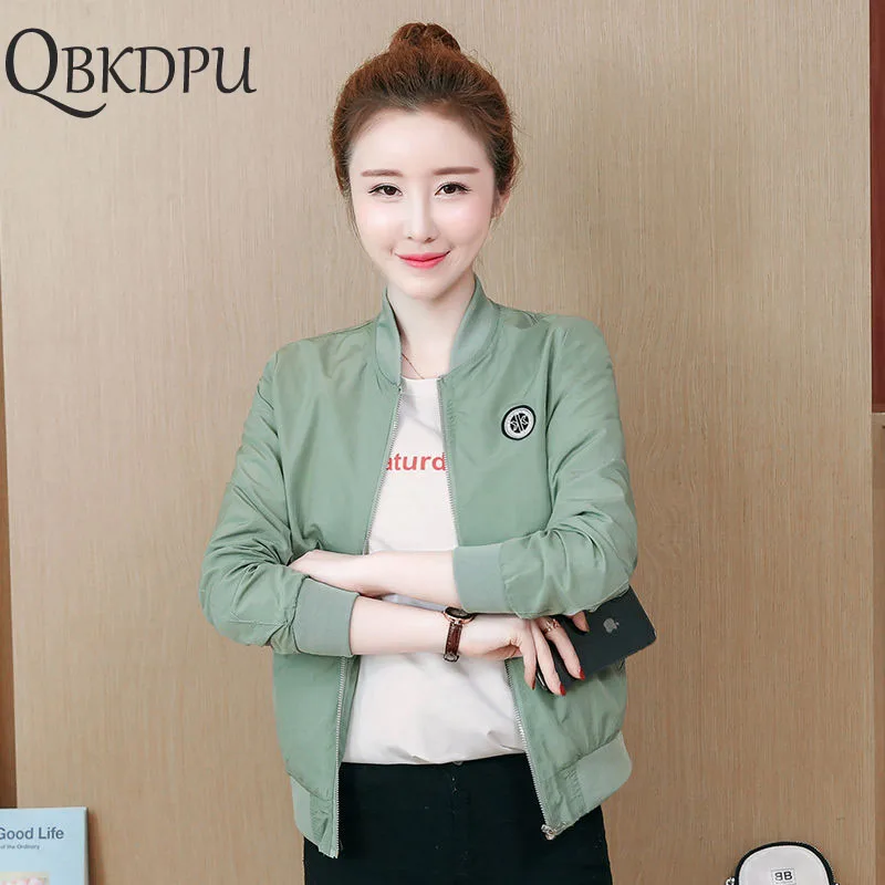 

Bomber Jacket Spring Autumn Elegant Solid Zipper Baseball Uniform Women Korean Casual Plus Size Long Sleeve Basic Street Coat