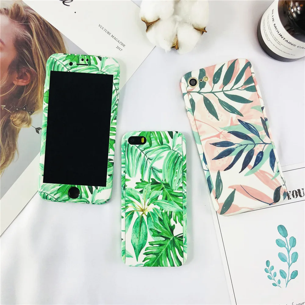 Girl Models Cases For IPhone 5 360 Degree Marble Stone Full Protective Phone 5s 5se Plant Leaf Hard Back Cover |