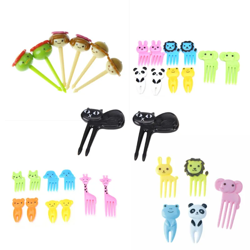 

4-10pcs/pack Animal Farm Fruit Fork Mini Cartoon Children Snack Cake Dessert Food Fruit Pick Toothpick Bento Lunches Party Decor