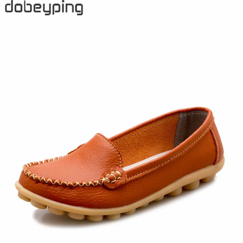 Dobeyping/Новинка; сезон весна-осень; женская обувь из натуральной кожи; женская обувь на плоской подошве; слипоны; женские лоферы; мокасины; женская обувь; большие размеры 35-44 - Цвет: Orange
