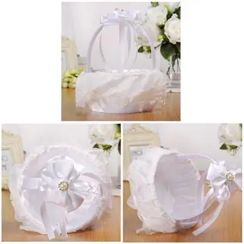 

Wedding White Flower Basket Lace Ribbon Candy Storage Basket Western Wedding Supplies -Drop