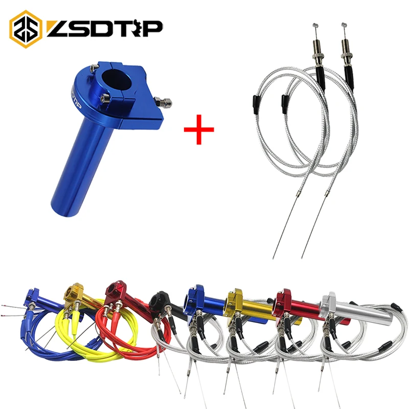 

ZSDTRP 7/8" 22mm CNC Aluminum Motorcycle Throttle Twist Grips + 2 Pcs Throttle Cable Accelerator Moped Scooter Dirt Bike Refit