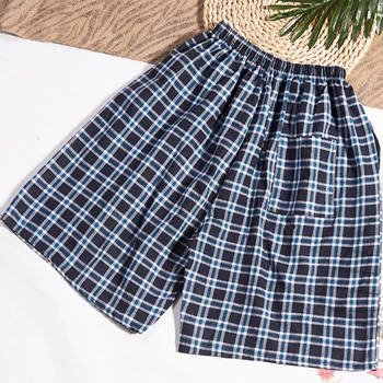 

Pajama Men Men's Cotton Trousers And Shorts Double Cotton Gauze Casual Living Pants Beach Pants Cotton Plaid Sleepwear Mens