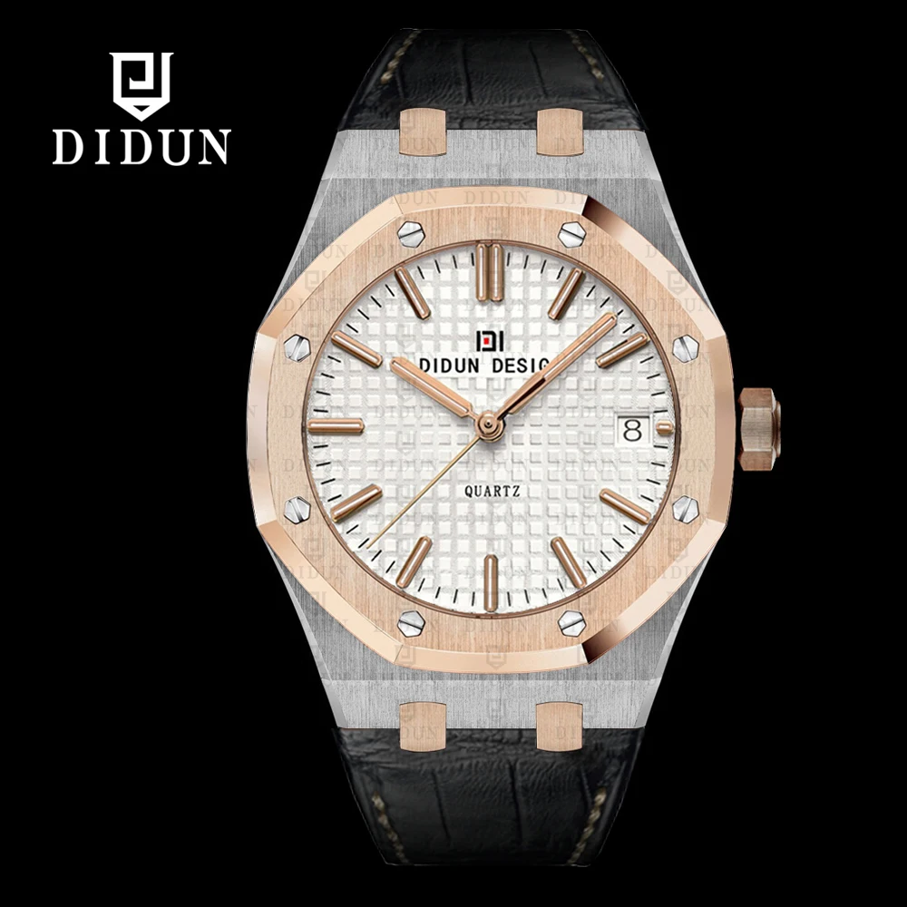 DIDUN Men Watches Top Brand Luxury Mechanical Automatic Watch Rosegold Male Fashion Business Watch  Leather Strap Wristwatch
