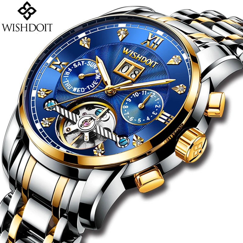 

WISHDOIT Men Watches Top Brand Luxury Business Automatic Mechanical Watch Men Stainless Steel Waterproof Watch Relogio Masculino