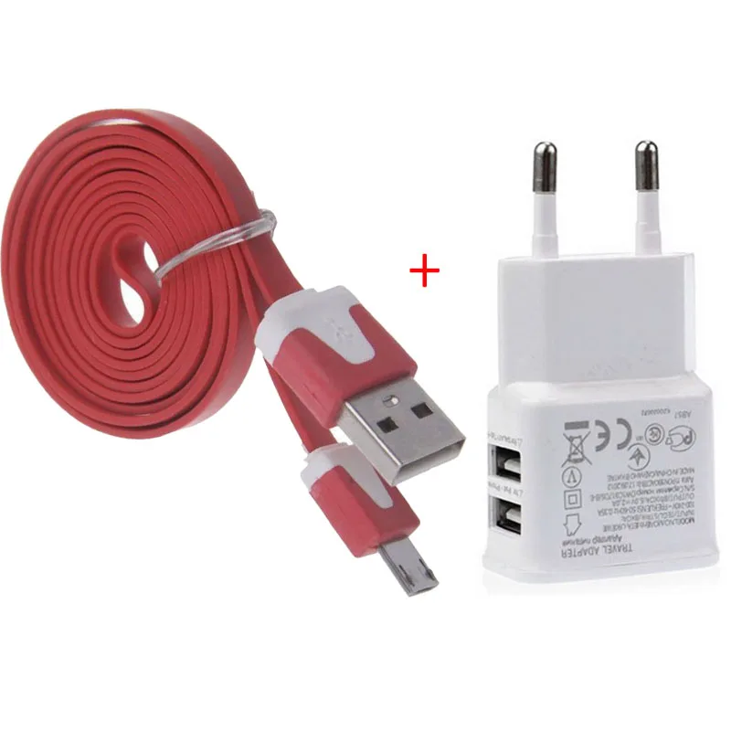 Зарядное устройство с 2 usb портами 5 В А + Кабель micro для зарядки и передачи данных