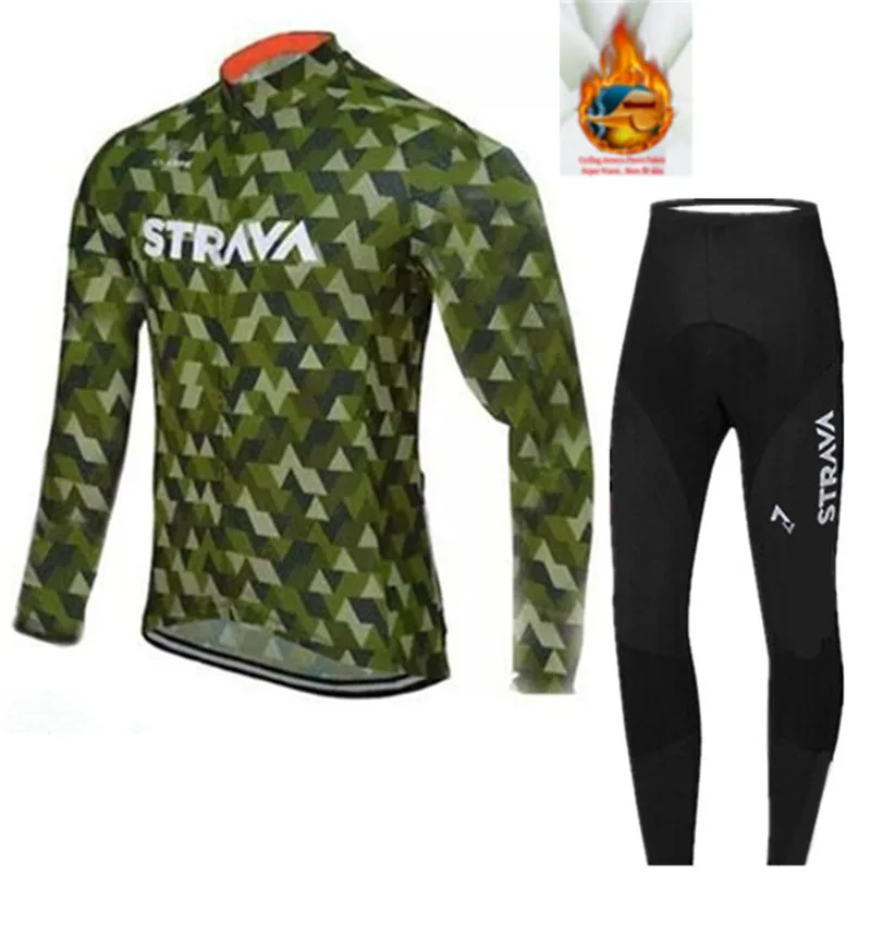 2 Зимняя команда STRAVA термальный флис Велоспорт Джерси велосипед брюки набор Мужские 9D колодки Ropa Ciclismo Одежда для велоспорта Maillot Culotte - Цвет: 2