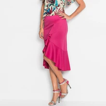 Новая модная розовая юбка Для женщин рюшами женские летние асимметричный Оболочка Bodycon Midi Высокая талия Нерегулярные Повседневное работы черная юбка