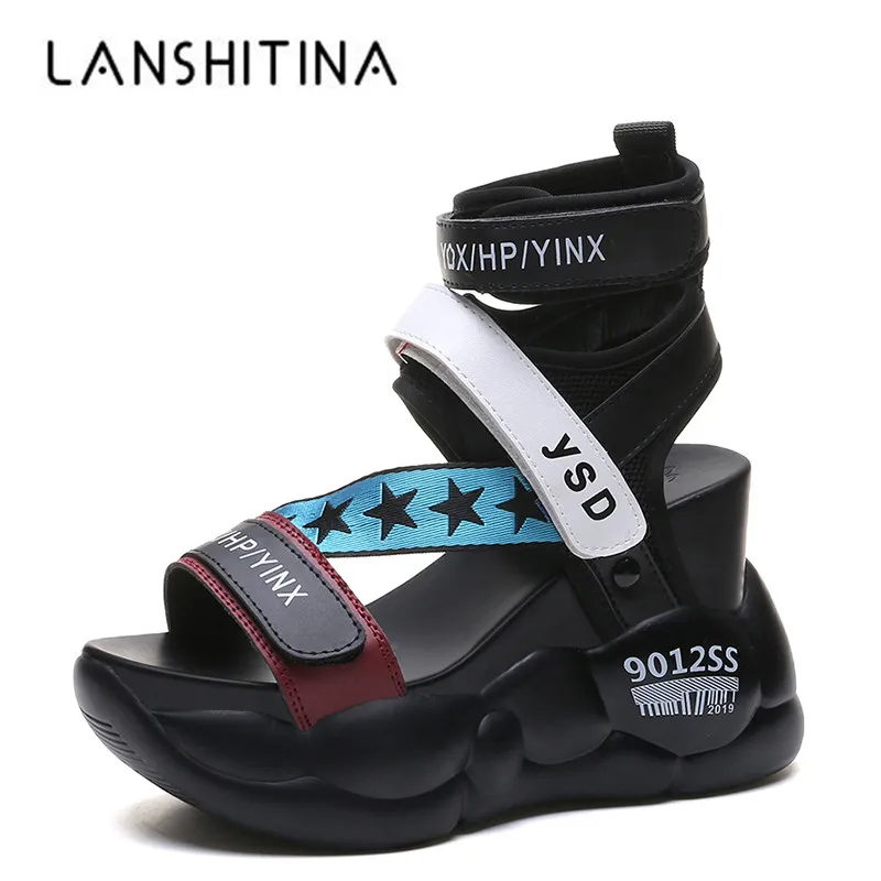 

Summer Ladies PU Platform Sandals 10CM Heels Women Sandals Wedges Thick Bottom Women Light Sneakers Comfortable High-Top Sandals
