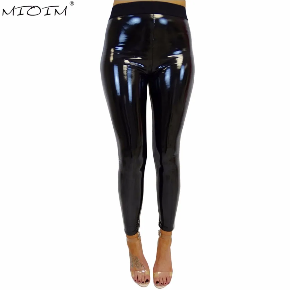 Mioim 2018 модные женские туфли Штаны из искусственной кожи высокий эластичный пояс Леггинсы для женщин не трескается тонкий кожаный Леггинсы