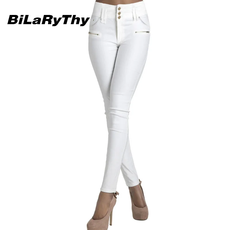 BiLaRyThy Women Solid White Jeans Fashion High Waist