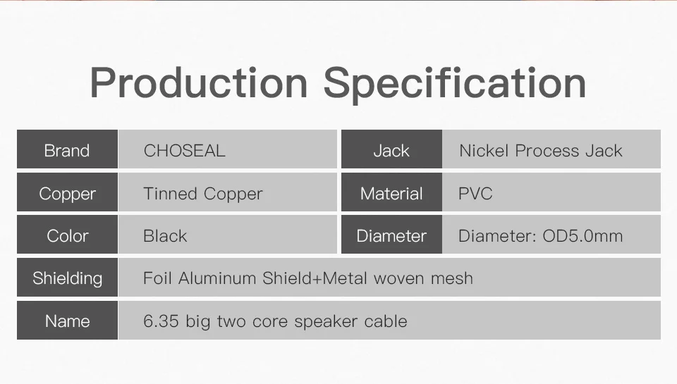 CHOSEAL 6.35mm Jack Male to Male Audio Cable for Mono Guitar Mixer Amplifier (10)