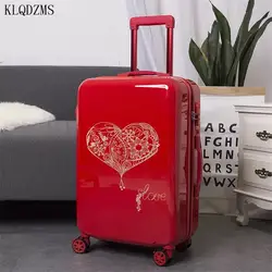 KLQDZMS 20/24 дюйма» красного цвета, винтажного стиля, чемодан на колесах на колёсиках в ретро-стиле женские чемоданы на колесах для переноски