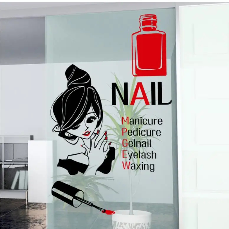 Nail Bar Vinly Wall Decal Nail Salon Girl Manicure Polish Nail Sign