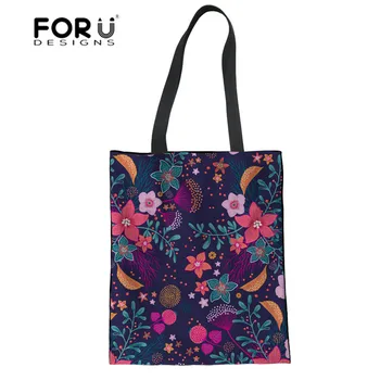 

FORUDESIGNS Reusable Shopping Bag for Women Western Flowers Printing Ladies Recycle Shopper Bag Large Casual Canvas Tote Bags