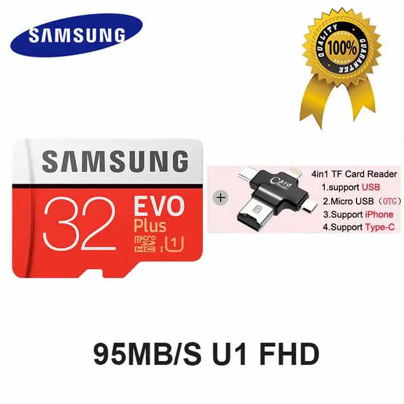 SAMSUNG Micro SD карта 32 Гб карта памяти карта Micro sd карта памяти 64 Гб 128 ГБ 256 ГБ C10 4KHD TF для мобильного телефона с SDHCSDXC - Емкость: MC32G-4in1reader