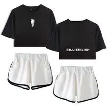 Лето, Billie Eilish, женские шорты, футболка, штаны, 2 предмета, для женщин, одежда для тренировок, майка, сексуальный женский комплект