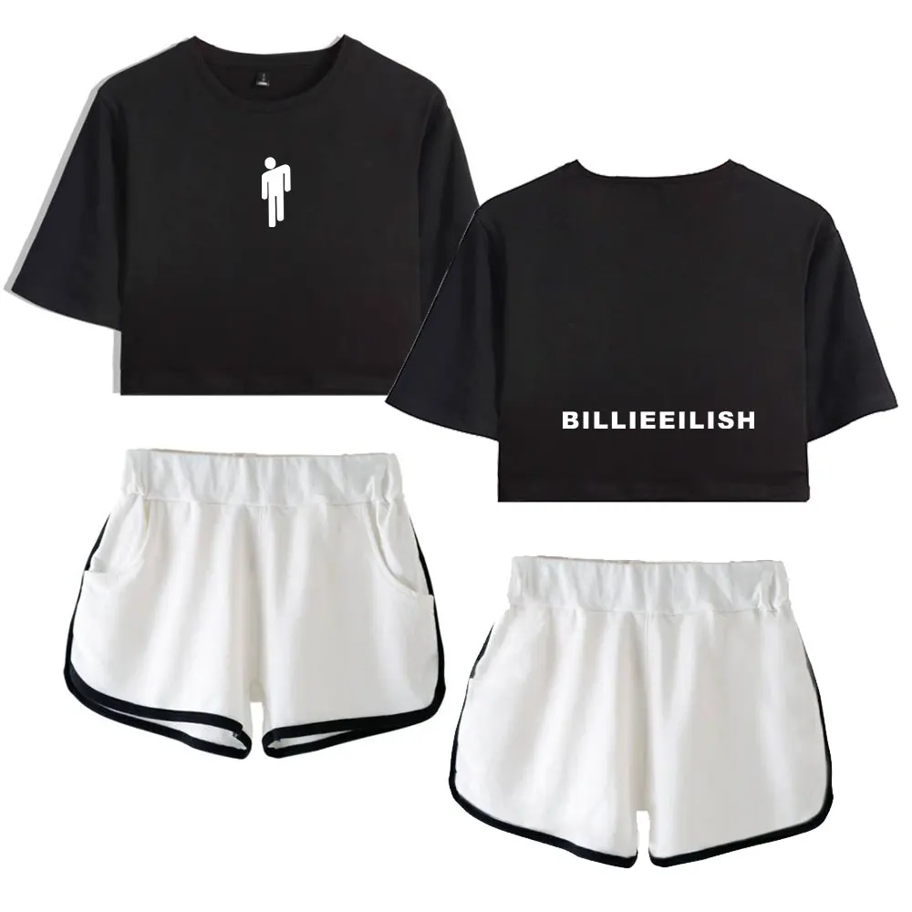 

2019 Summer Billie Eilish Women Shorts T-Shirt pants 2 Piece For Women Clothing Workout Tank Top Sexy Lady women set
