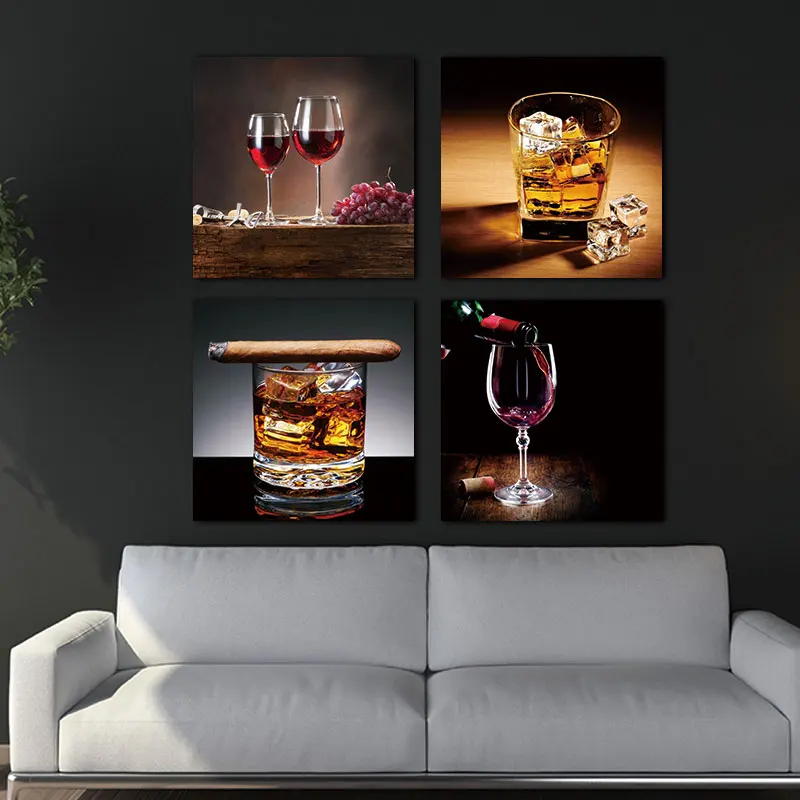 4 Piece Modern Wine and glass wall picture for Kitchen ...