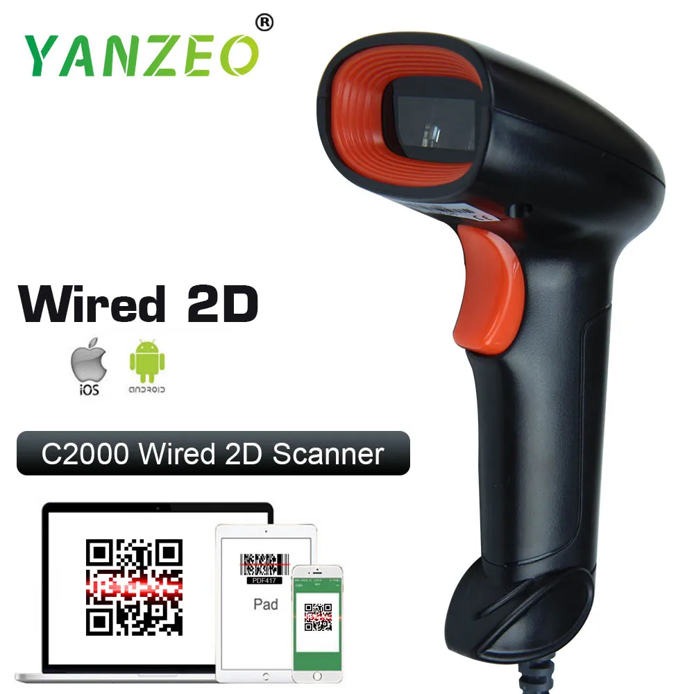 Yanzeo المحمولة USB المحمولة السلكية Wirelress الباركود ماسحة بلوتوث 1D/2D QR الباركود قارئ PDF417 IOS الروبوت باد