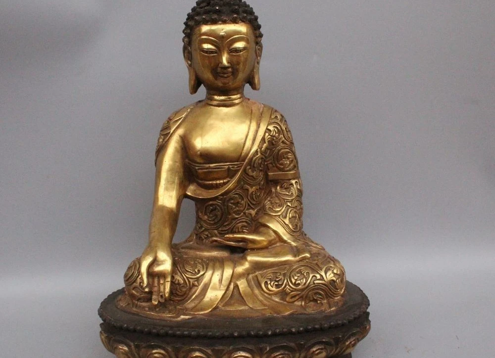 

16" Tibet Tibetan Buddhism Bronze Gild Sakyamuni Shakyamuni Amitabha Buddha Stat