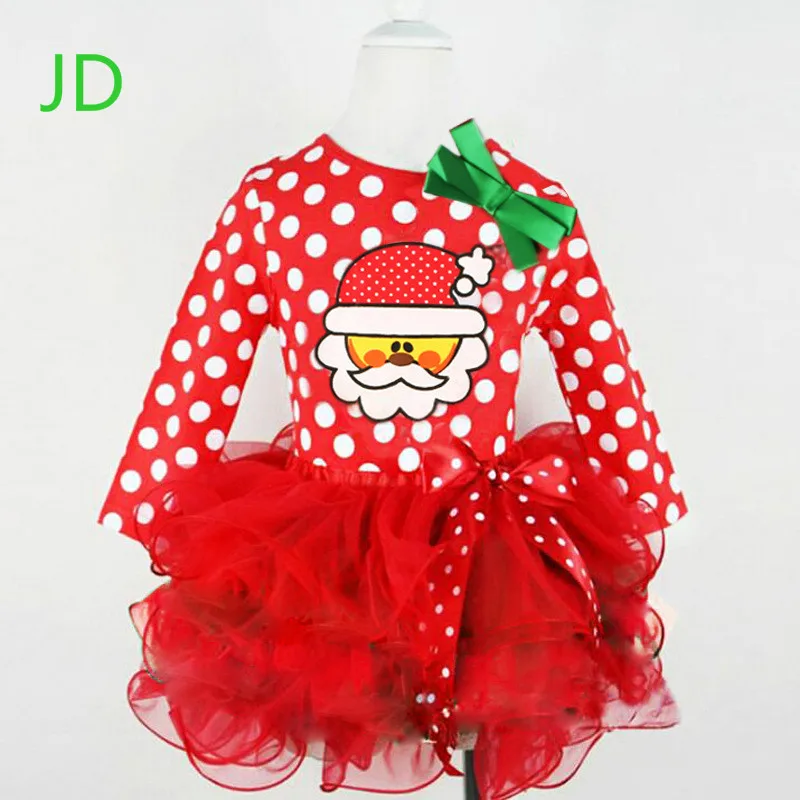 Baby Christmas Clothes Kids Girls Autumn Sweet Polka Dot Dress Children Cartoon Long Sleeved Christmas Costumes