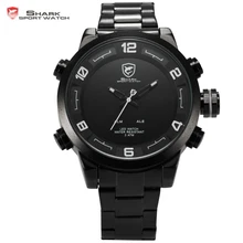 De luxe 2ème Génération Gulper Shark Sport Montre Numérique Hommes Noir Blanc LED Hommes Dual Time Date Pleine Bracelet En Acier Tag Horloge/SH363