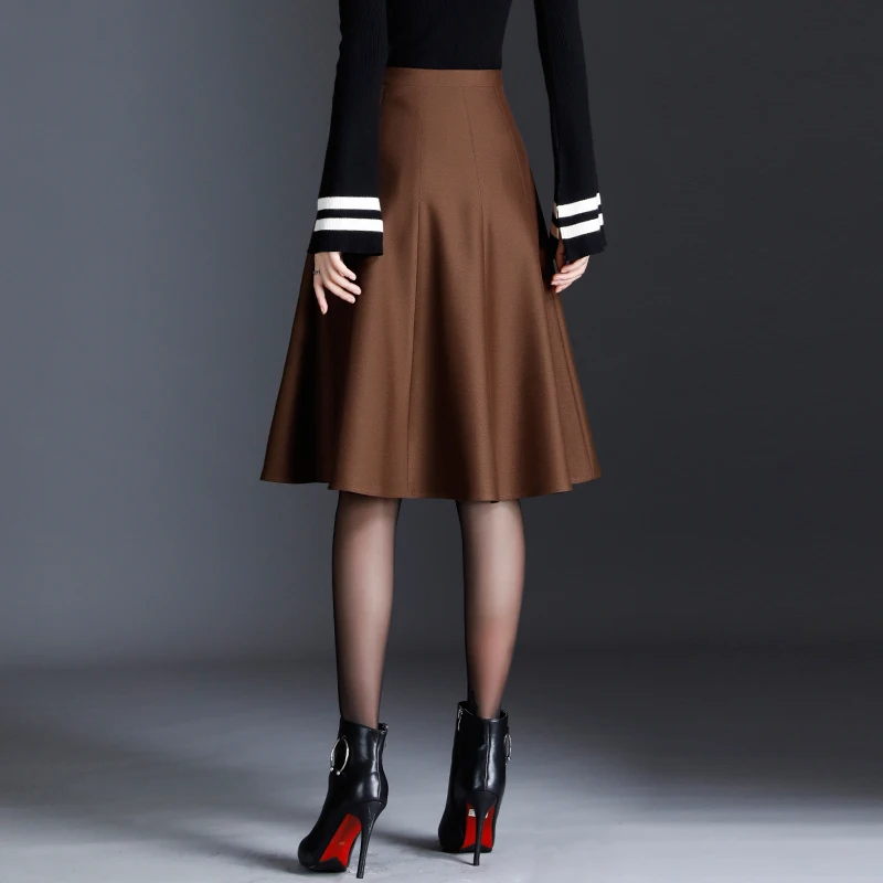 Шерстяная Юбка с высокой талией размера плюс 4XL, женская зимняя модная шерстяная плиссированная юбка до колена, Офисная Женская юбка