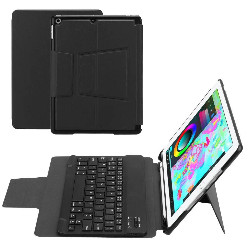 

For iPad 9.7 2018 Keyboard Case with Pencil Holder,Wireless Bluetooth Keyboard Cover for iPad 9.7 2018/2017,Air 1/2,Pro 9.7